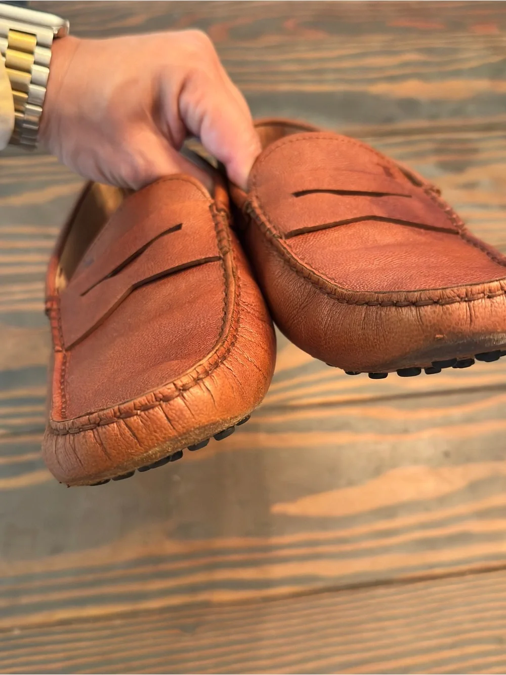 Tod’s Gommino Brown Pebbled Leather Driving Loafers Made in Italy Size 7.5